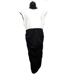 Shein Colorblock Dress Large Black White Ruched Bodycon Minimalist